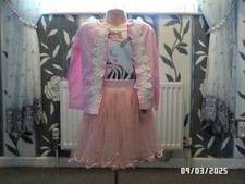 Little girls 3 piece set  pink Unicorn Skirt T shirt & cardigan age 2-3, New