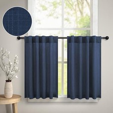 Navy Blue Kitchen Curtains for Small Windows 30 Inch Length 2 Tier Panels Back 