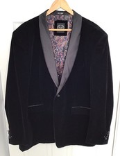 Mens Velvet Dinner Jacket Blazer Black Xposed London Christmas Party Fits 48”