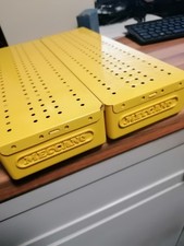 Meccano Vintage Yellow Storage Boxes with Metal Lids joined together