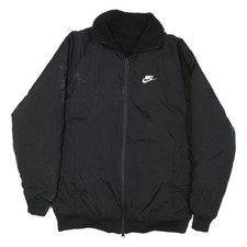 NIKE Mens Black Reversible Jacket M Synthetic Plain Zip Comfort Fit Sportswear