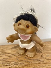 DAM  1986 Vintage Baby Troll, 5" Black Hair, Bib, Lace Bonnet, White Nappy Rare