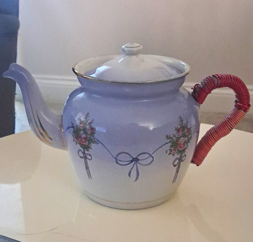Vintage enamel teapot floral - vintage,