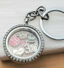 Birthday card Locket Gift keyring Floating charms 18th 21st 30th 40th Gift bag