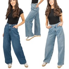 Womens M&S Slouchy Wide Leg Jean Mid Rise Relaxed Soft Light Blue Med Denim