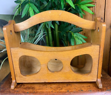 MID CENTURY VINTAGE HANDMADE RETRO TEAK WOODEN MAGAZINE RACK 17" x 15"