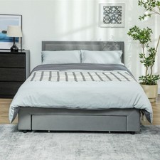 Double Size Ottoman Bed Divan With Front Drawer Grey Storage Bed Frame headboard