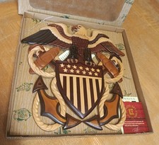 Aloha Le Family Hawaiian Wood Art American Eagle & Flag Shield - Boxed Excellent