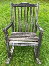 Vintage Weathered Alexander Rose Garden Furniture Teak Rocking Chair