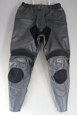TUZO BLACK LEATHER BIKER TROUSERS WITH CE KNEE ARMOUR: WAIST 36 IN/LEG 32 IN
