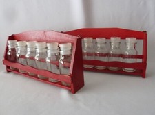 2x Vintage Glass Spice Jars With Wooden Wall Mounted Storage Shelves