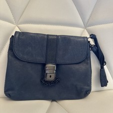 Farhi Navy Buckle Fringe Leather Clutch Bag