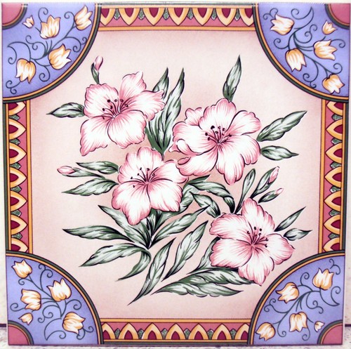 Blue lady tile floral - blue,