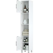 Bathroom Tall Cabinet Slim Freestanding Storage Organizer Cupboard 2 Glass Doors