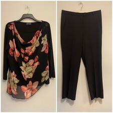 Ladies Floral Top & Black Trousers Set, Saloos/Gardeur (Pink/Black) Size 16