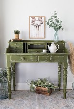 Beautiful Green, Vintage, Pine Secretaire Desk with Drawers - "Chippy Paint"