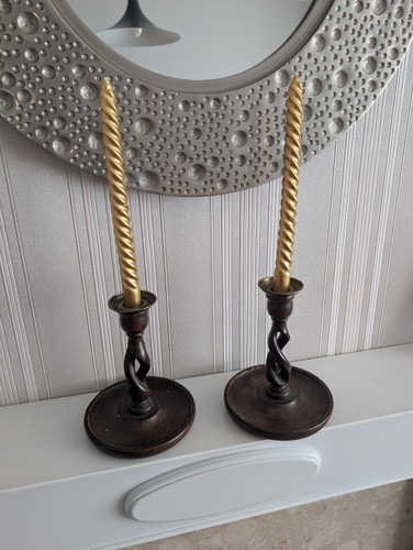 Pair antique oak barley - pair,
