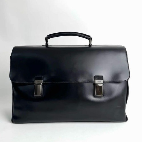 Prada black leather briefcase - leather,