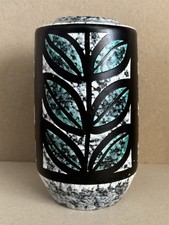 Abstract Black Turquoise Blue Leaves design Pottery Vase #JNU266