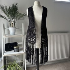  Ladies black Crochet Sleeveless Cardigan Maxi Top Jacket  Fish Net Long Summer