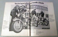 1966 Honda CB-160 & CB-450 Black Bomber Motorcycle Original 2-Page Print Ad