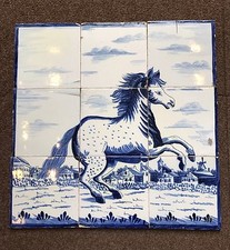 SUPER A Complete Set Of 9 Dutch Delft Tiles Of Standing Horse Mural C.17th Cent.