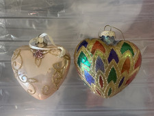 2 X Glass Heart Christmas Tree Baubles Decorations Ornaments