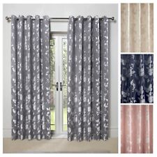 Fully Lined Jacquard Fabric 2 Panels Eyelet Ring Top Curtains - Butterfly Meadow
