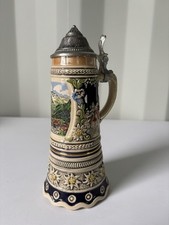 Vintage Edelweiss Swiss Musical Movement German Ceramic Beer Stein Interlaken