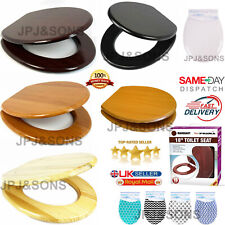 18" Mdf Universal Bathroom Wc Toilet Seat Easy Fit With Fittings Wooden 6 Colour