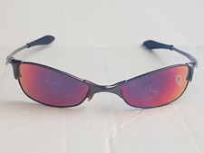 OAKLEY WIRETAP 1.0 SUNGLASSES Pewter Frame With Red Icons & Red Iridium Lenses
