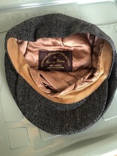 Vintage Montana Country Collection Flat Cap Size 7 Grey Wool Herringbone Tweed