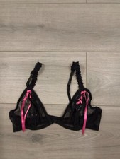 BNWOT Vintage Ann Summers Black Dotty Mesh & Lace Peephole Bra Size 10-12