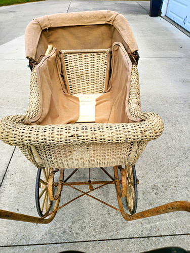Vintage wicker baby carriage - vintage,