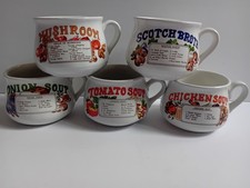 X 5 Vintage Soup Ceramic Mugs
