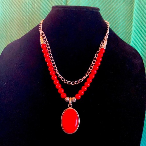 Red coral necklace - coral, with