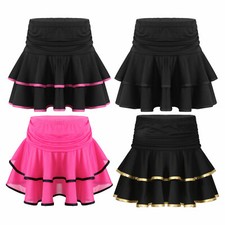 Kids Girls Latin Dance Skirt Elastic Waist Milk Silk Tiered Ballroom Samba Skirt
