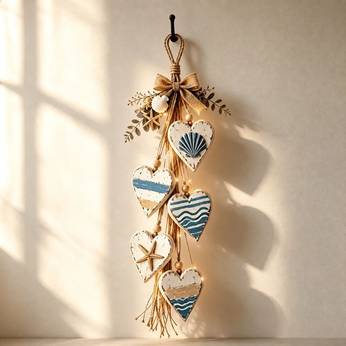 Coastal wooden heart hanging - wooden,