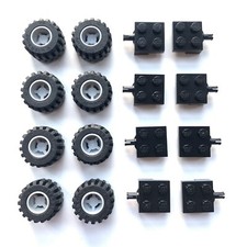 8 x LEGO Wheels Tyres Axles Bundle / Lot - Grey & Black Vehicle Parts 6014 4488