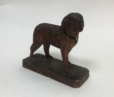 Antique Wood Black Forest St Bernard Dog Hand Carving Figurine