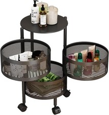 4 Tier Storage Rack Kitchen Bathroom Rotating Serving Rolling Trolley Cart Shelf