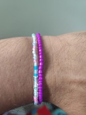 South African Handmade Beaded Elasticated Bangles X 2 Beautiful Worn Together