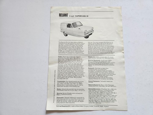 Reliant supervan sales - reliant,