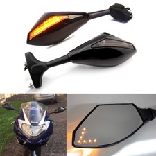 Motorcycle LED Turn Signal Rearview Mirrors For Suzuki GSXR 1000 750 600 Custom