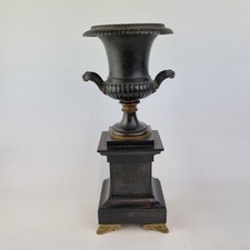 Antique 19thC Bronze Campana Urn On Slate Base 31cm High