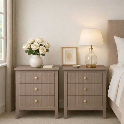 Pair taupe three drawer - of,