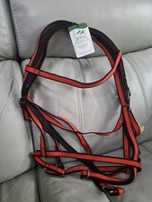 Iv Horse Full Size Red/ Black Webbing Bridle And Reins / Nylon Synthetic Bridle