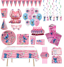 Stitch & Lilo pink birthday decorations tablecloth plates kids party balloons