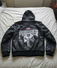 Men Scania Punisher Halloween Black Bomber Hooded Leather Jacket