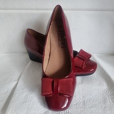 PAVERS LADIES PATENT LEATHER SLIP ON SHOES SIZE UK 7 Burgundy Red Wedge Heel